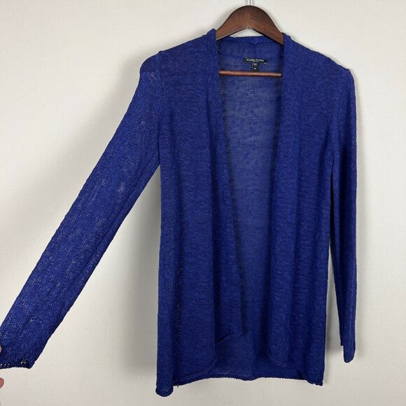 Eileen Fisher Cardigan Sweater PP Petite Purple Linen Cotton Open Knit Coastal - Picture 4 of 11